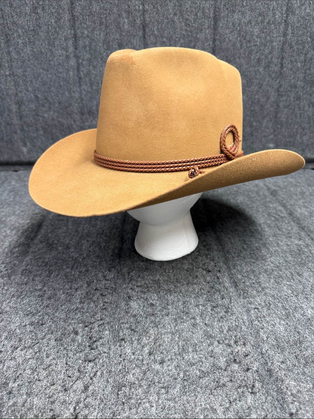 Resistol Tan Felt Western Cowboy Hat 4X Beaver Vintage with Braided Band
